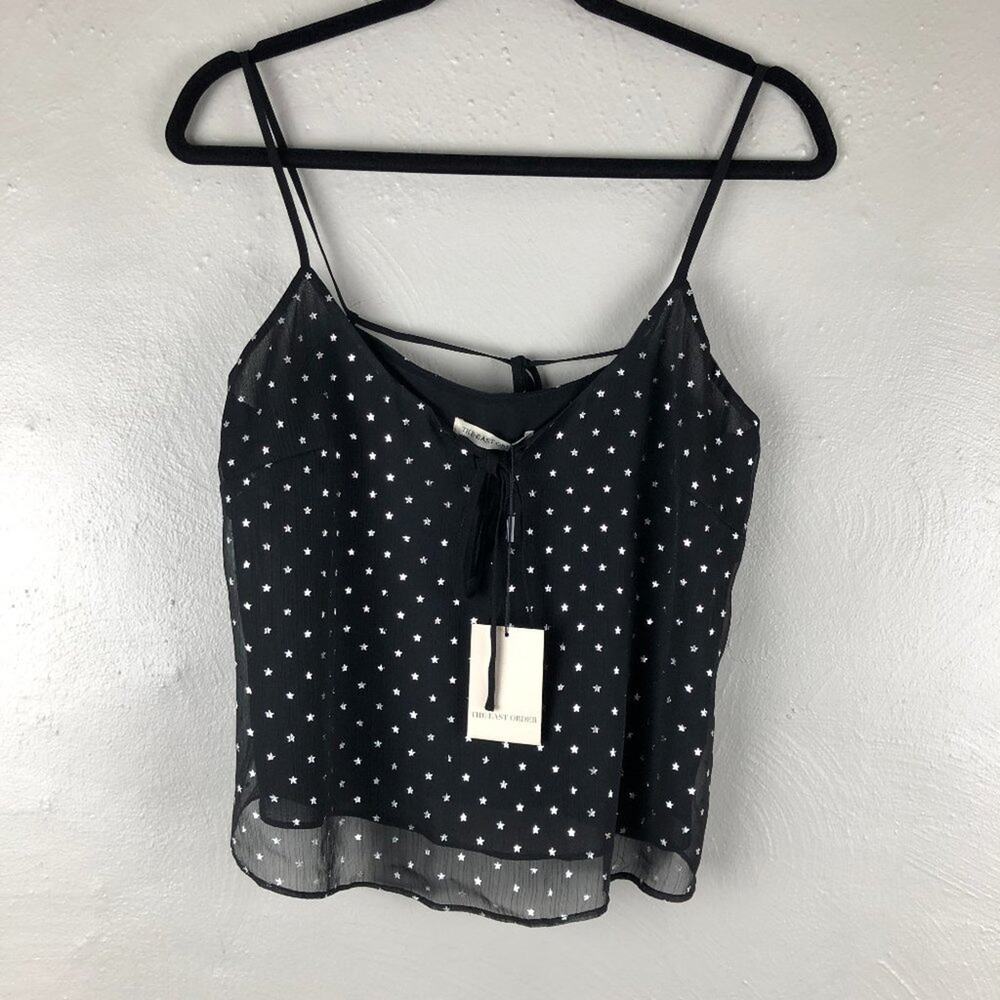 The East Order Black Silver Star Print Lightweight Lace Up Paigey Cami Top Shirt